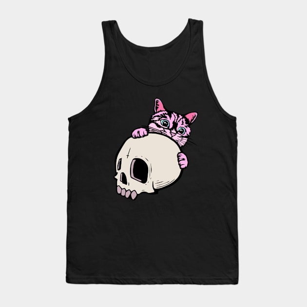 Cute Cat & Skull Pastel Goth Tank Top by J & M Designs